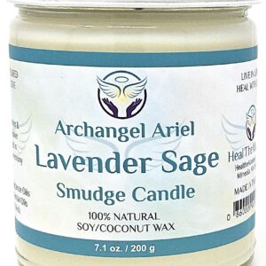 Archangel Ariel Lavender Candles for Home Chakra Healing, Sage Candles for Cleansing, White Sage Candle for cleansing house negative energy, Reiki Charged